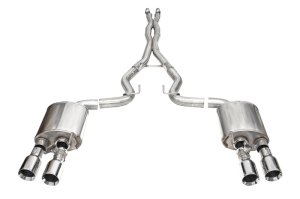 Ford Mustang Performance Exhaust - Dual Rear Exit - CORSA Performance - Cat Back, Xtreme Valved, Twin 4.5in Polished Straight Tips, No Drone RSC Technology - 2024+